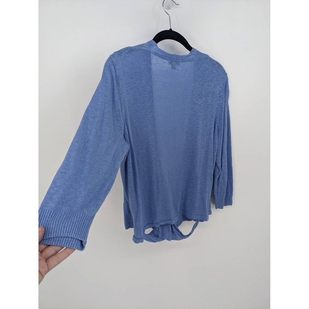 J Jill Wearever Collection Sweater Womens XL Blue Linen Blend Drape Front Wrap - Picture 2 of 11